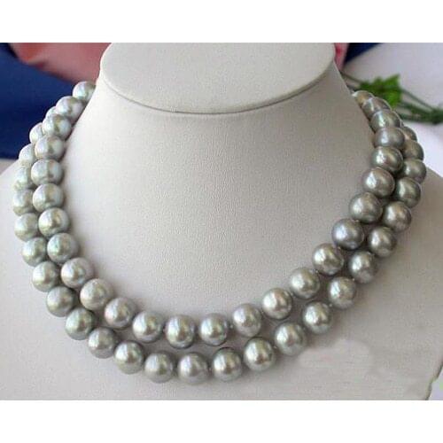 New Arriver Real Pearl Jewellery,AAA 33inches 11-12mm Round Gray Freshwater Pearls Necklace,Free Shipping