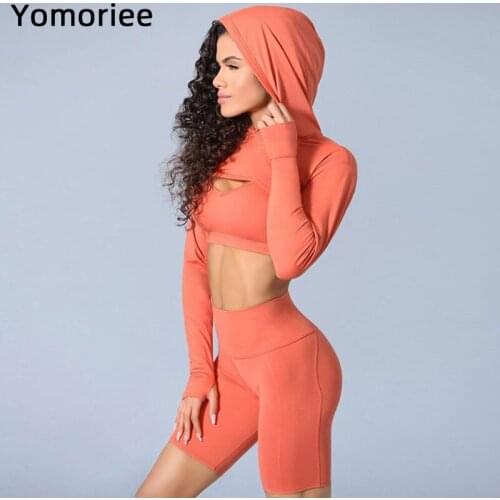 New Long-sleeved Hooded Yoga Set Gym Sport Workout Running Training Fitness Three-piece Set Solid Color High Elastic Sportswear