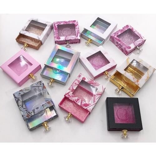 New Style Crystal Handle Square Lashes Case Eyelash Packaging Box for Natural 3D Mink Eyelashes Empty Lash Box