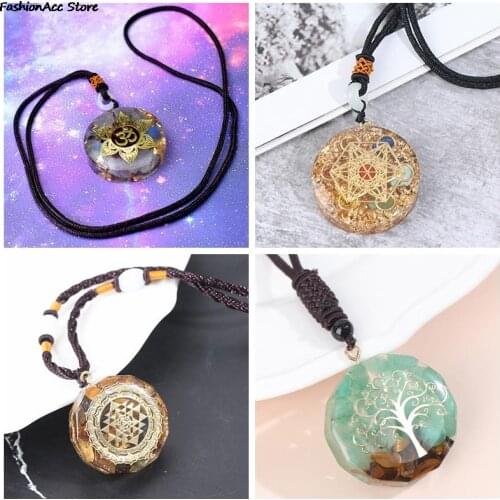 Retro Orgonite Healing Energy Necklace Natural Crystal 7 Chakra Drop Gum Pendant Necklace Meditation Jewelry