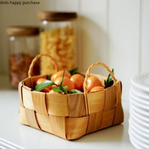 Japanese-style Handmade Woven Basket with Binaural Home Use Bread Fruit Vegetable Basket Snacks Sundries Wooden Storage Basketes