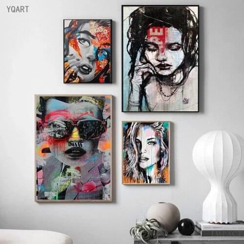 Abstract Graffiti Paintings Woman Portrait Print Posters Pop Street Art Pictures Modern Home Living Room Wall Art Decoration
