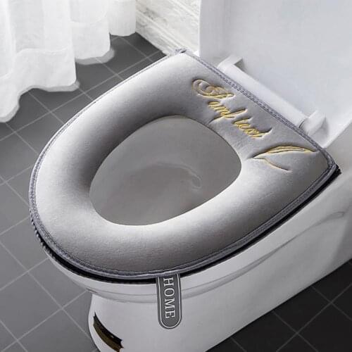 Practical Toilet Cushion Zipper Design Flannel Breathable Embroidery Soft Toilets Seat Pad Bathroom Skin-friendly Waterproof Mat