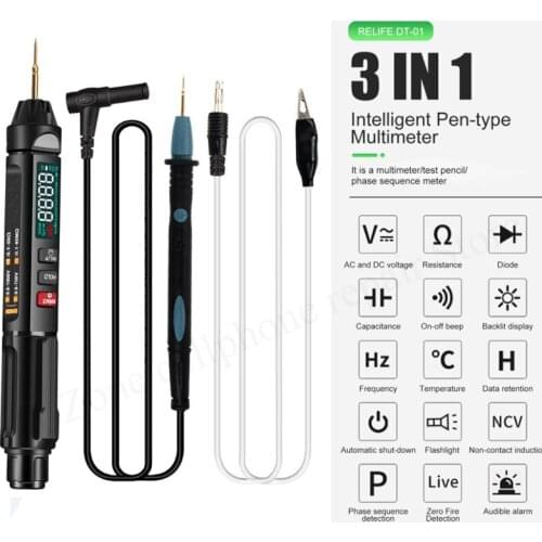 RELIFE 3 IN 1 DT-01 Smart Pen Type Mini Multimeter test pencil phase sequence meter with flashlight HD display For Phone Repair