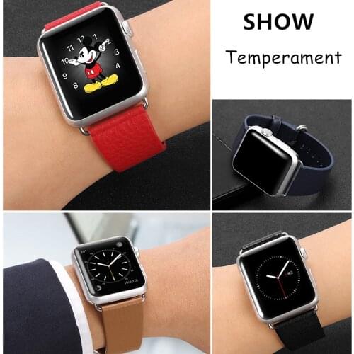 Modern Buckle For Apple Watch Band 44mm 40mm 38mm 42mm Luxury Genuine Leather watchabnd Bracelet apple watch series 6 se 5 4 3
