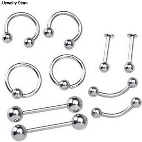 10Pcs Stainless Steel Curved Eyebrow Nose Lip Earrings Nipple Piercings Punk Unisex Body Piercing Hot