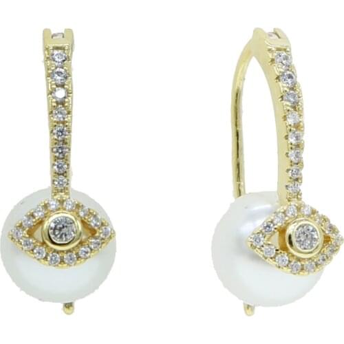 Winter New Womens white pearl with Eye Hoop Earrings Double Round Disc Pendients gold color Earrings cute Jewelry Gift