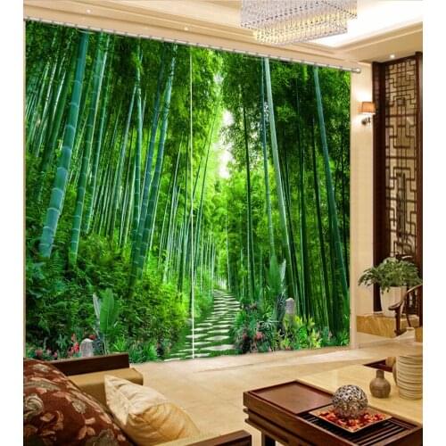 Modern Bedroom Curtains Bamboo Blackout 3D Window Curtain For Living room Landscape Sheer Curtain Home Decoration Green Drapes
