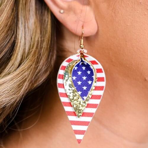Red White Blue Gold Triple Layered Dangle Earrings 4th of July Patriotic Stars and Stripes Earrings