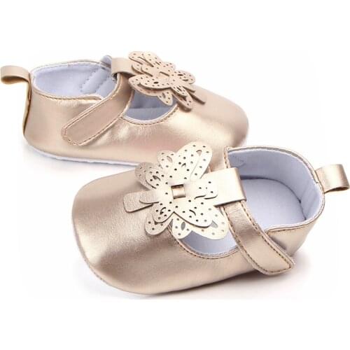 2019 Newborn Baby Shoes Girls First Walkers PU Leather Solid Bow Crib Shoes Enfant Moccasins Soft Sole Gold Toddler Shoes Girl