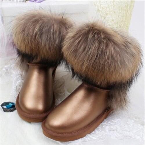 Waterproof Genuine Leather 2020 Fox Fur Girls Women Snow Boots Fashion Ankle Boots Woman Snow Boots Women Winter Boots Shoes