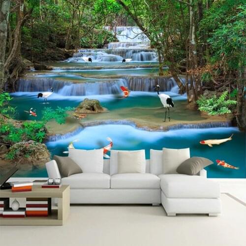 Waterfall Forest River 3D Waterproof Self-adhesive Wallpaper Murals Custom Photo Wall Decals Living Room Sofa TV Background Art