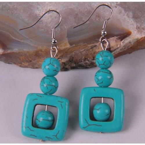Green Howlite Beads Dangle Earrings Jewelry For Woman Gift T042
