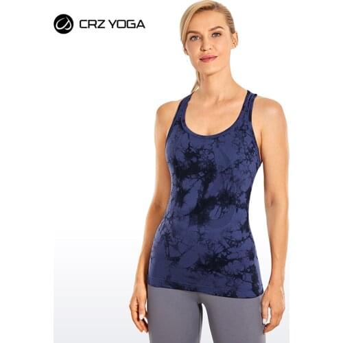 CRZ YOGA Womens Active Seamless Workout Tank Tops Racerback Running Yoga Gym Shirts Long Length