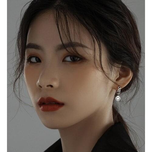 Dreamhonor 2021 Newest Design Fashion Style Retro Vintage 925 Silver Smile Face Clip Hoop Earrings For Woman Jewelry