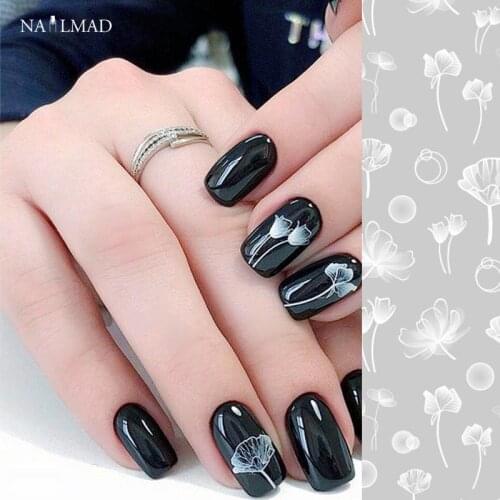 1 sheet NailMAD Lotus Nail Sticker White Transparent Flower 3D Nail Art Stickers Nail Stickers Nail Decals