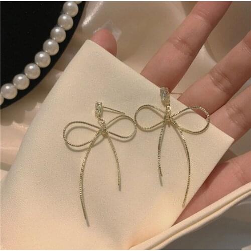 Fashion Exaggerated Big Bowknot Drop Earrings for Women Girls Jewelry Temperature Simple Style Accessories Elegant