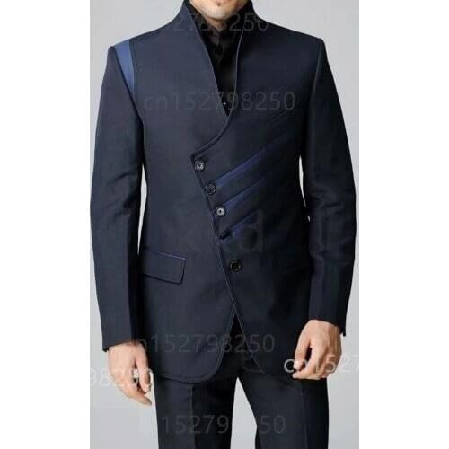 2021Handsome Mens Custom 2 Pieces Suits Wedding Groom Slim Fit Tuxedo Best Man Unique Design Blazer costume homme (Jacket+Pants)