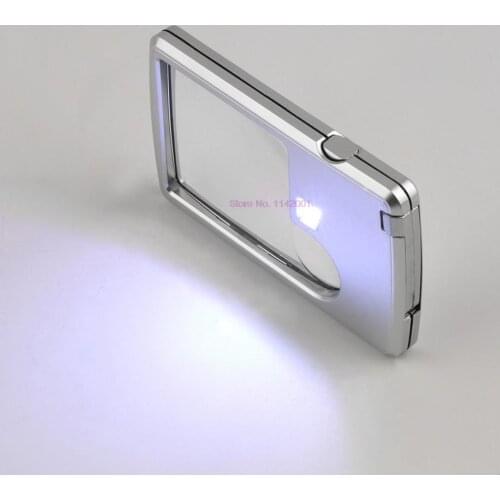 3X 6X Magnifier Credit Card Eye Loupe Magnifier Glass Square Microscope With LED Light Leather Case For Jeweler/Reading Glass
