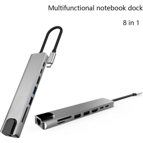 4K 60Hz 8 In 1 Thunderbolt 3 USB C Hub USB 3.0 Type-C Hub To HDMI Adapter USB-C Hub Aluminum Alloy TF SD Reader Slot PD For PC