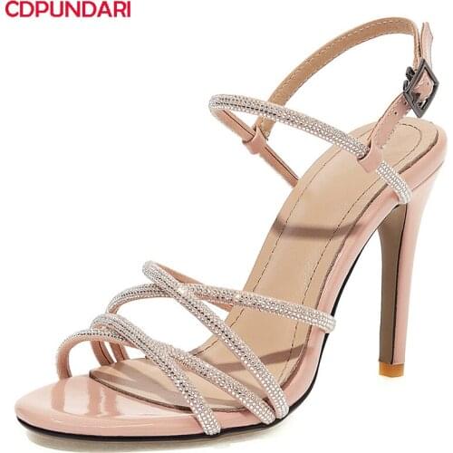 Fashion Bling Patent Leather High Heels Sandals Women Summer Casual Party Shoes Plus Size Sandales Femmes 2021 Sandalias Mujer