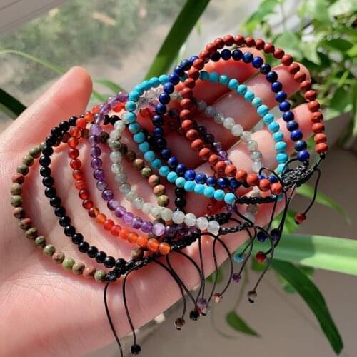 4mm Natural Stones Strand Bracelets Tiny Small Round Beaded Amethysts Agates Crystal Bracelet for Women Simple Healing Jewelry