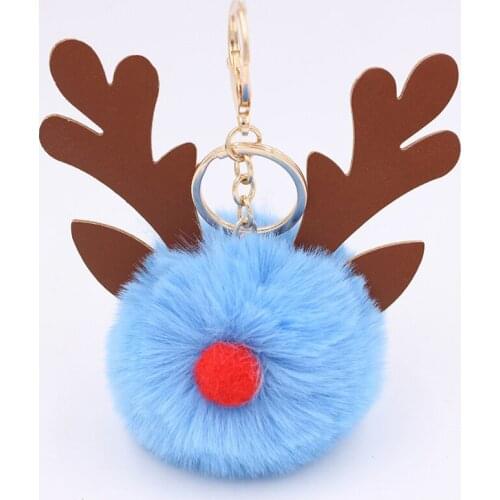 Cute Christmas Antler Fur Ball Keychain Santa Claus Plush Elk Pendants Keyring Xmas Ornaments Bag Pendant Accessories Gifts
