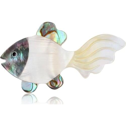 Natural Shell Goldfish Brooches For Women Men Cute Fish Animal Banquet Wedding Bridal Party Bouquet DIY Rhinestone AL555