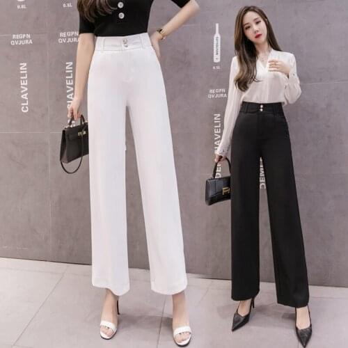 Summer Fashion Office Lady Suit Pants White Black Women Long Trousers Casual High Waist Straight Career Wide Leg Pants Female