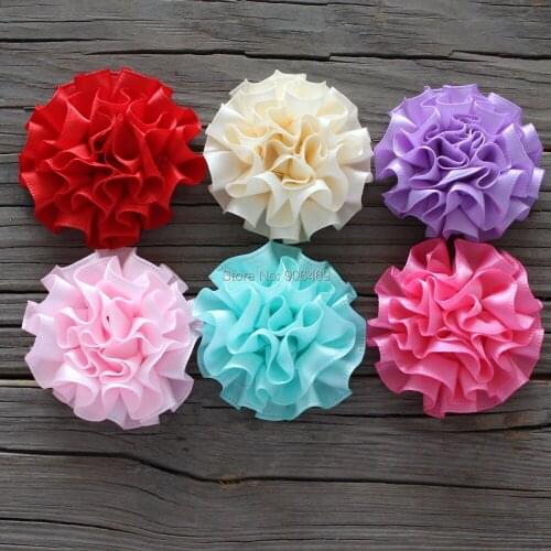 DIY 5cm Flower Ruffled ribbon Flower hair Flower Flat Back for girl kids 100pcs