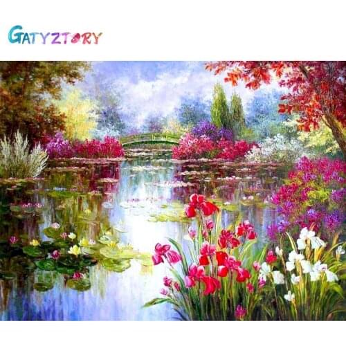 GATYZTORY Painting By Numbers Lotus Pond Picture Drawing On Canvas Acrylic Paints Home Decor Landscape Coloring By Numbers