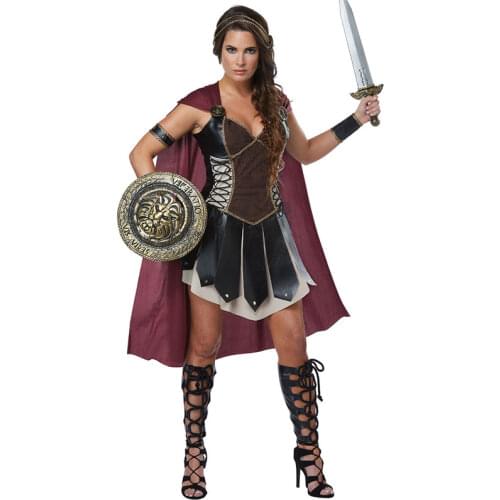 Halloween Ladies Xena Gladiator Warrior Princess Greek Roman Centurian Spartan Fancy Dress Costume & Cape