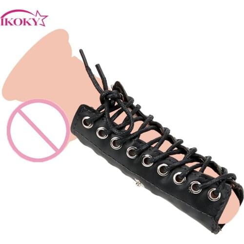 IKOKY PU Leather Electric Shock Sex Toys for Men Cock Extender Medical Themed Toys Penis Rings