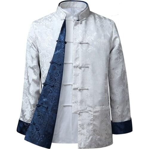 Tang suit Chinese Shirt Style Jacket Collar Traditional Chinese Clothing for Men Silk Kungfu Cheongsam Top Hanfu Male Both Sides