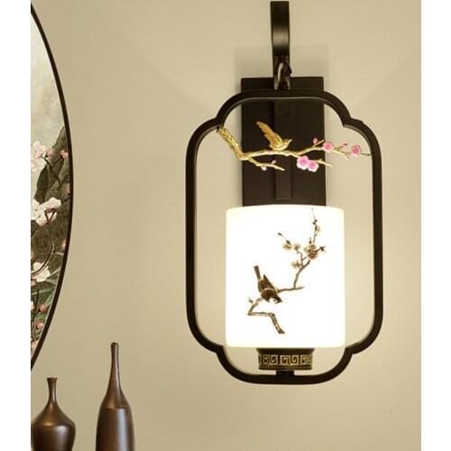 Creative New Chinese flower bird wall lamp modern living room bedroom bedside lamp aisle stair TV background glass wall lamp