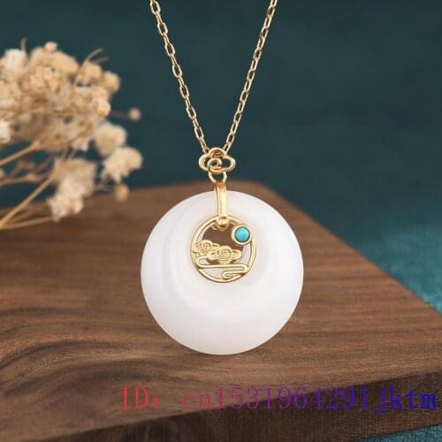 White Jade Doughnut Pendant 925 Silver Natural Crystal Gemstone Zircon Fashion Jewelry Women Necklace Amulet Chalcedony Gifts
