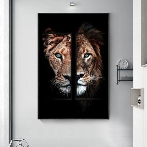Lion and Lioness Abstract Canvas Paintings on the Wall Art Posters and Prints African Lions Animals Art Pictures For Living Room
