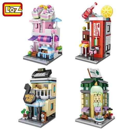 LOZ Mini Blocks City Series Street Building blocks Cake Store Musical Art Store Corner Bookstore Model with collection value toy