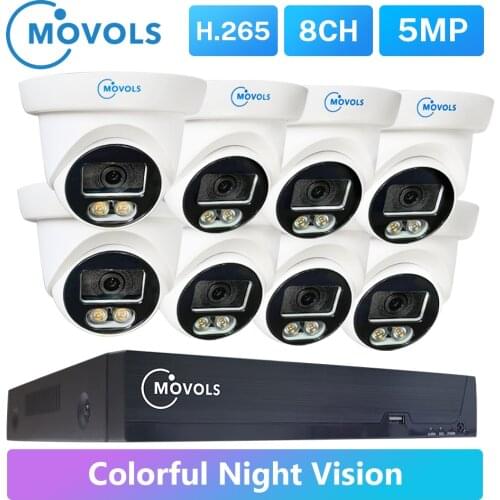 MOVOLS 5MP Full Time Color Security Camera System 8CH H.265+ DVR 4PCS/8PCS Waterproof Doom CCTV Camera Surveillance System Kit