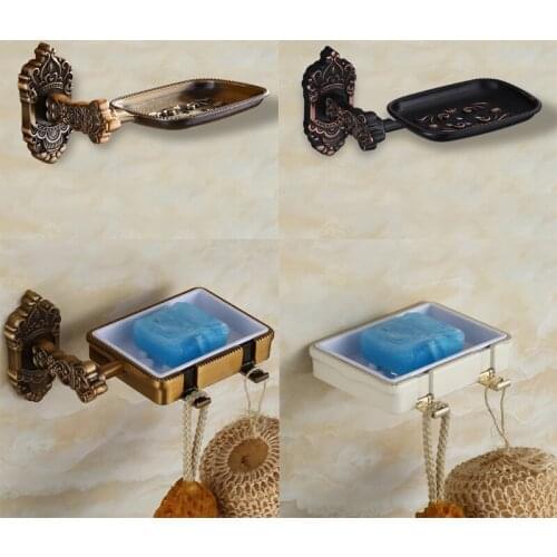 Soap Dishes Antique Black Brone Wall Mounted Bathroom Shelf with Folding Hook Basket New Bath Products