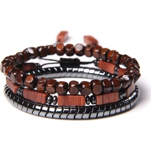 Bracelet Set Stretch Hematite Rectangle Red Stone Beads Bracelet Adjustable Vintage Jewelry Men Women Fashion Bangle Party Gifts