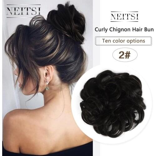 Neitsi Curly Synthetic Hair Bun Chignon With Rubber Band #2 Heat Resistant Fibre Hair Ring Wrap On Messy Bun Ponytails
