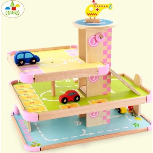 Novel and Funny Toy Childrens Car Park Set Wooden Stereo DIY Assembling Game Scenes Mini Car Model Early Education Gift for Kid