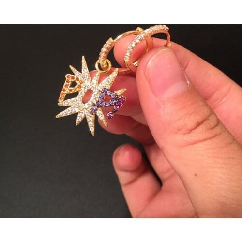 New1 Pair AAA Cubic Zirconia Letter POP Sting Asymmetry Drop Earrings Girls Cute Romantic Earring for Women Charm Jewelry