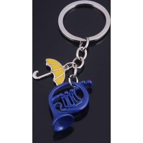 2021 New 1Pcs How I Met Your Mother Blue French Horn Small Yellow Umbrella Key Ring KeyChain Pendants For Lovers Couple Gifts