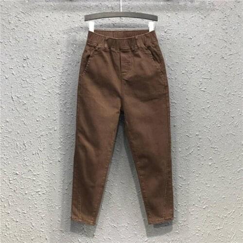 New Arrival Autumn Women Elastic Waist Cotton Denim Loose Pants All-matched Casual Harem Pants Female Trousers Plus Size S278