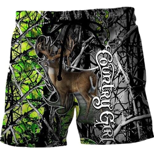 New fashion shorts 3D printed hunting deer camouflage beach pants unisex fun street casual sports shorts