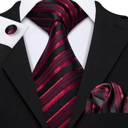 New Male Luxury Neck Ties For Men Business Red Striped Silk Tie Handkerchief Set Barry.Wang Fashion Design Men Neck Tie DR-5022