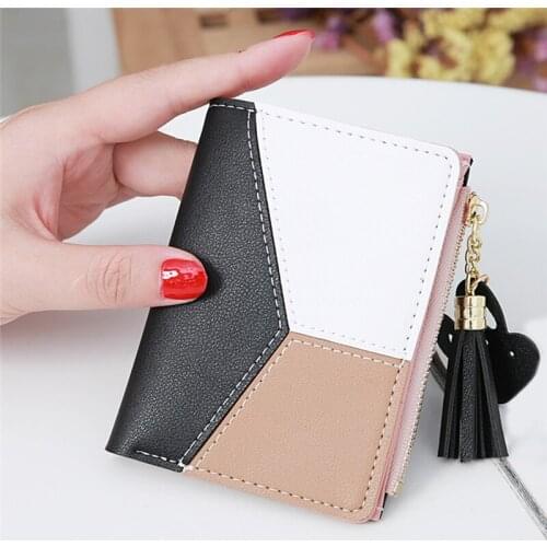 New Wallet Short Women Zipper Wallet Student Joint Contrast Color Tassels Purse Wallets High Quality Small Fresh Mini Wallets