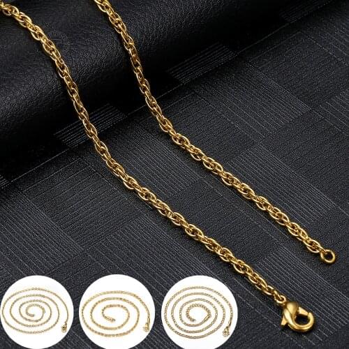 2/3/4mm Necklace for Men Women Choker Gold Color Stainless Steel Rolo Cable Box Figaro Wheat Curb Twisted Rope Link Chain LKN646